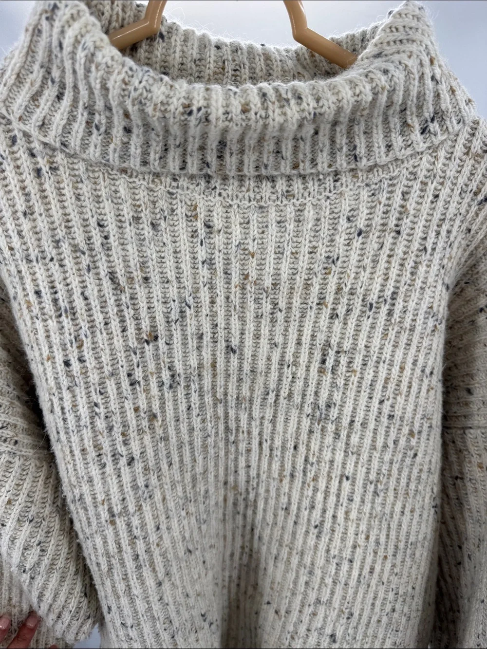 Paris Sport Club vintage Speckled Cream Ribbed Turtleneck Sweater chunky M wool